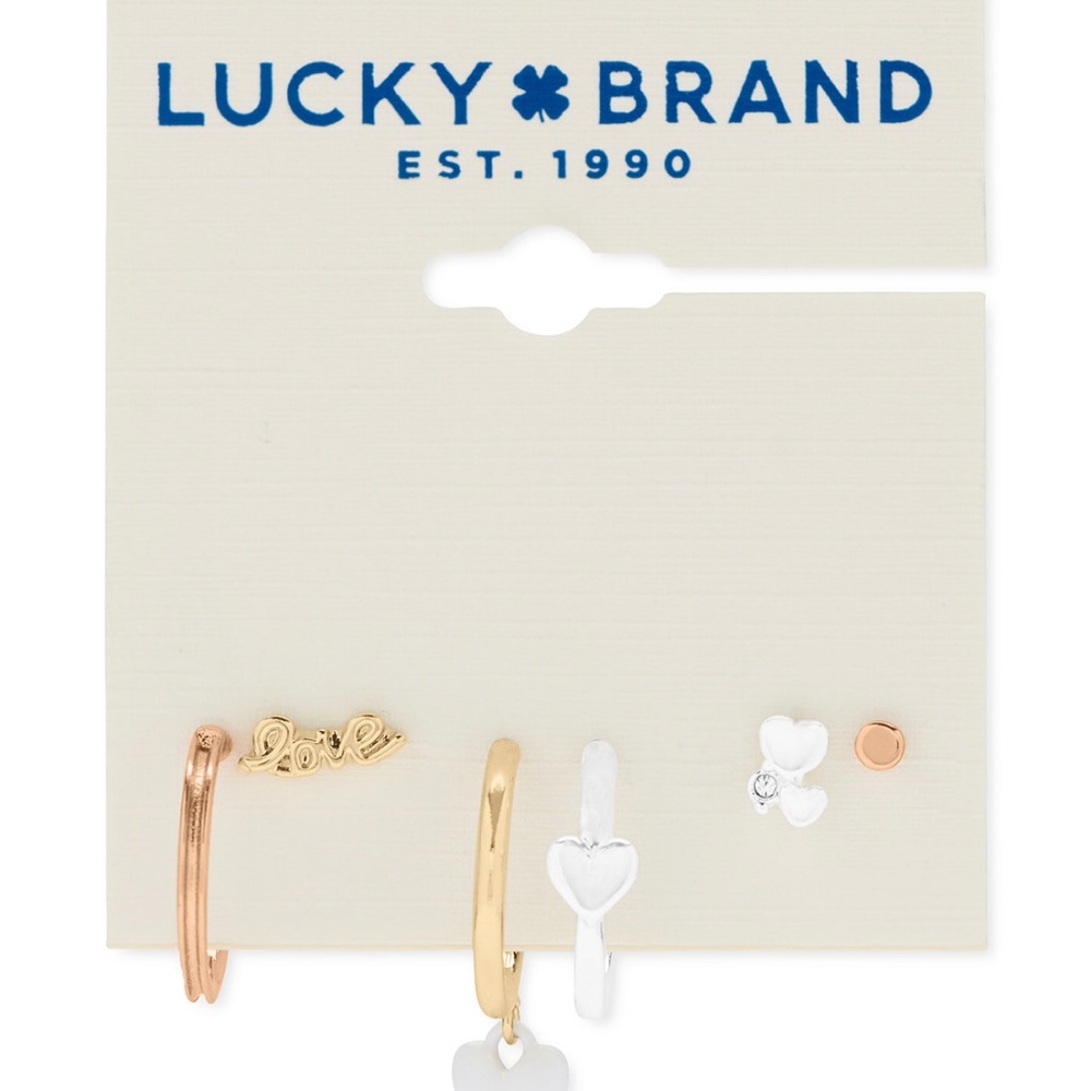 NWT..Lucky Brand Two-Tone 6-Pc. Set Love-Motif Single Earrings
